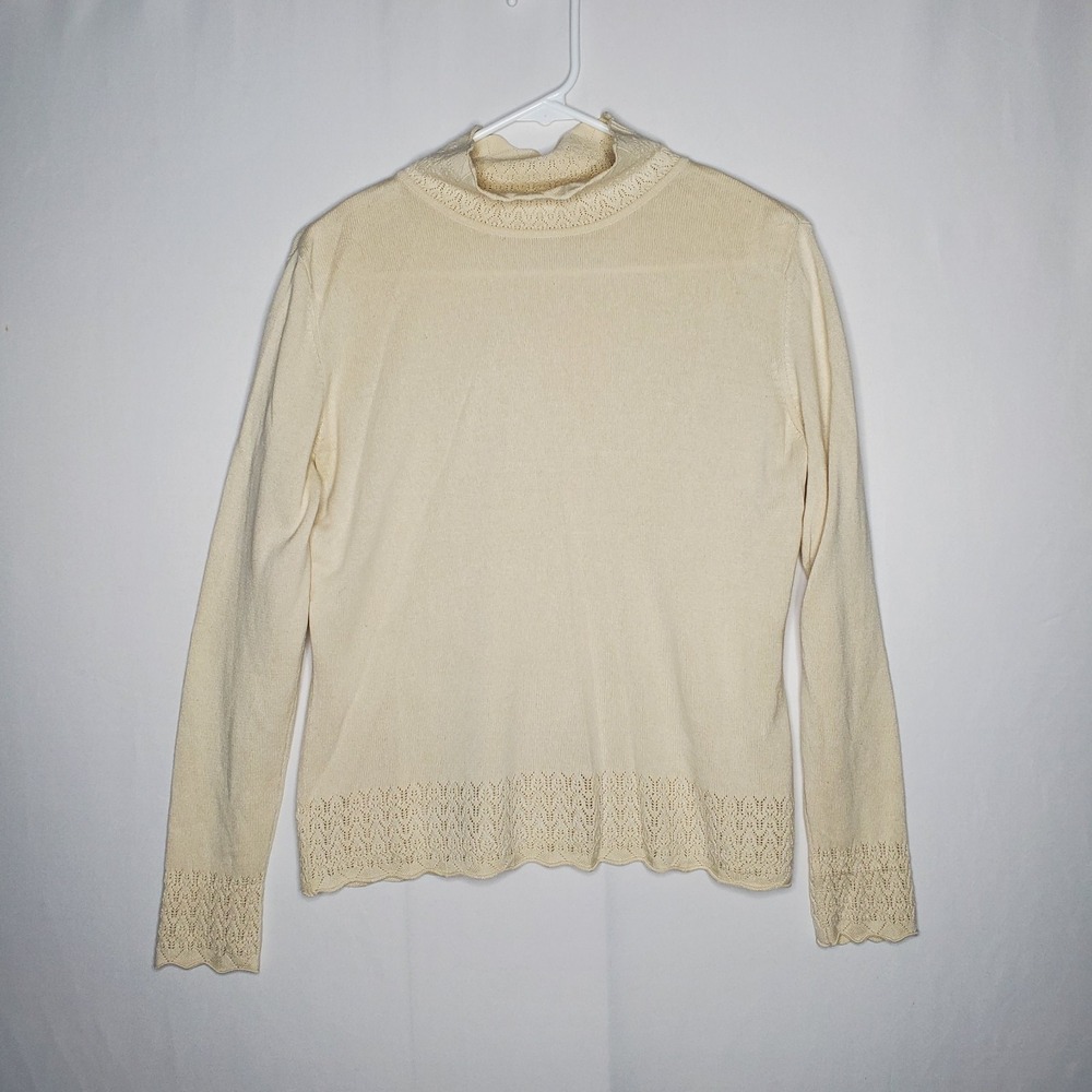 Casual‎ Corner Silk Cashmere Sweater Women Large Pointelle Vtg Feminine Modest